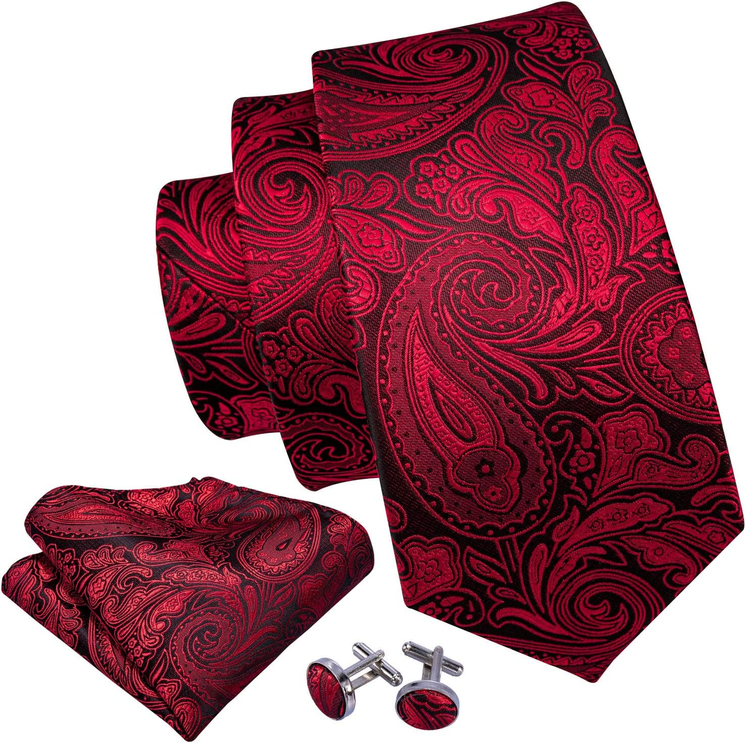 Barry.Wang Men Ties Paisley Woven Silk Necktie Set with Pocket Suqare Cufflinks Formal - Image 2