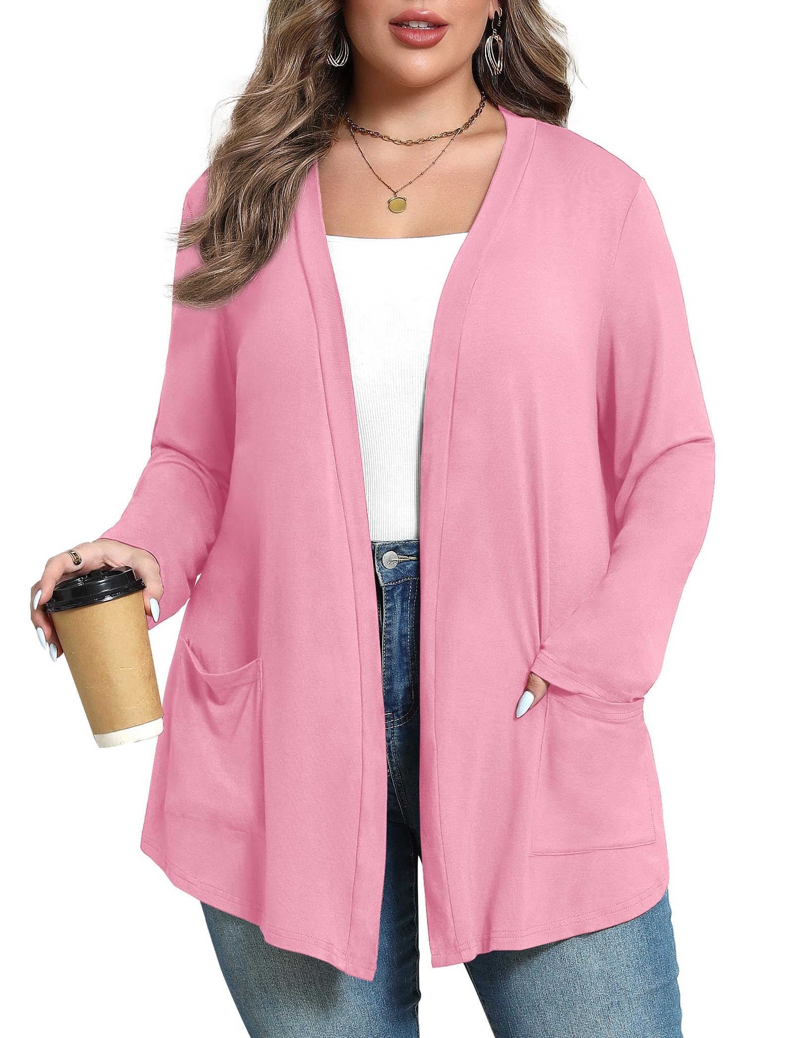 Plus Size Lightweight Cardigan for Women Soft with Pockets 1X-5X