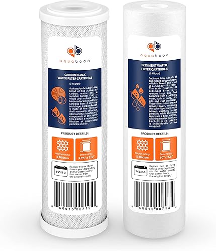 Miniatura 1 de Aquaboon Juego de 2 cartuchos de filtros de agua de 5 micrones, 10 x 2.5 pulgadas, compatible con WHKF-WHWC, P5, WHKF-GD05