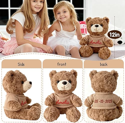 Miniatura 3 de Oso de peluche personalizado con nombre bordado, animal de peluche suave de 12 pulgadas, regalo único para el día de San Valentín, Navidad,