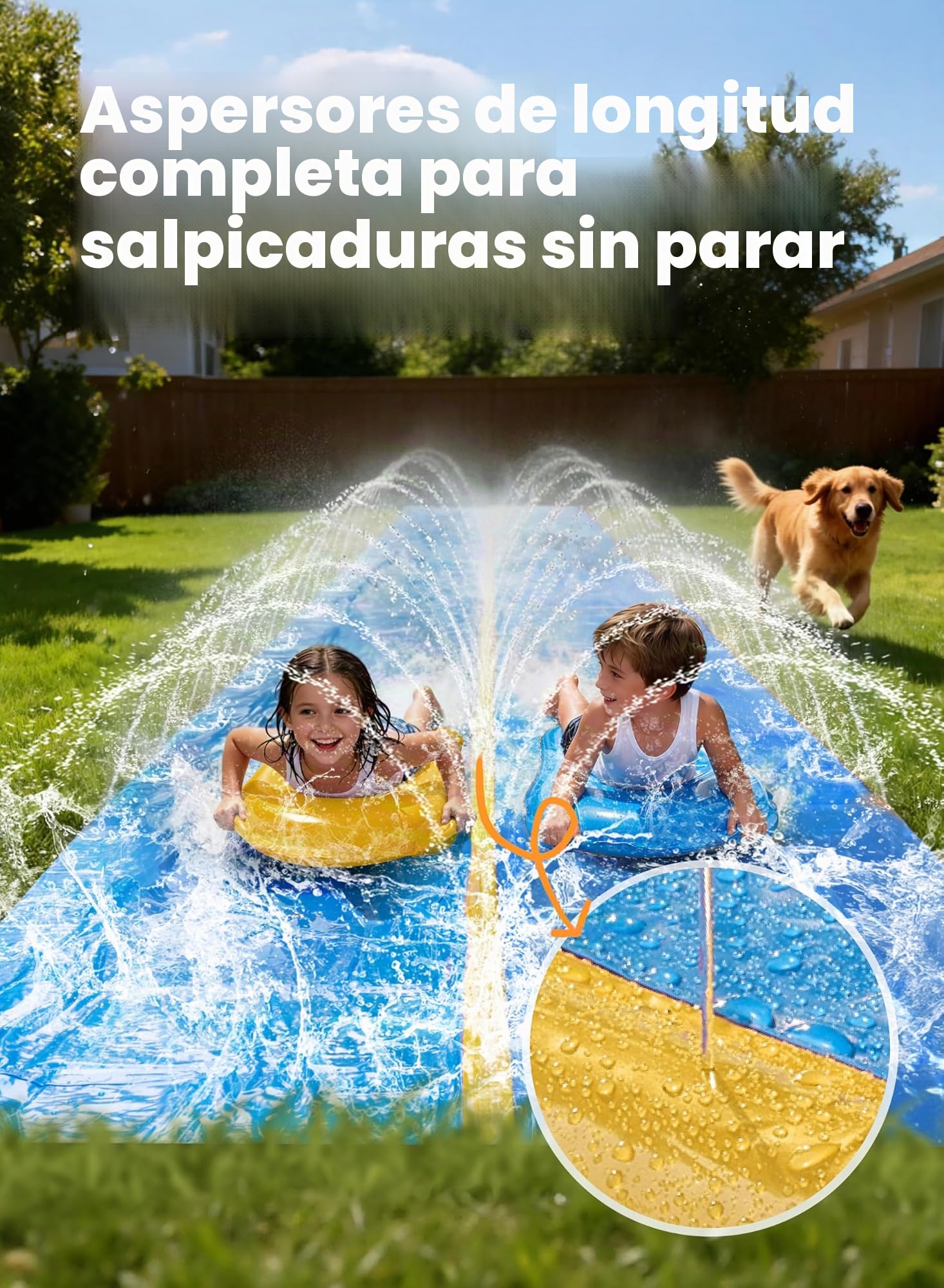 Sloosh Gran tobogán de Agua 914,4 x 182,8 cm, tobogán para césped con rociador Incorporado y 2 Tablas inflables deslizantes, Fiestas de Verano, jardín, césped y Juegos acuáticos al Aire Libre