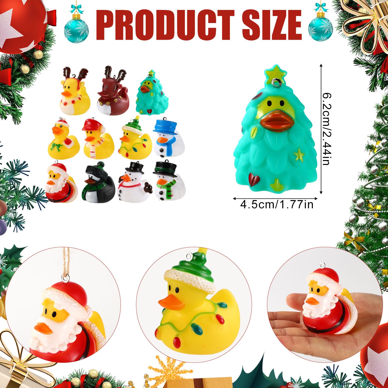 11pcs Small Cute Christmas Rubber Ducks Toys, Novelty Assorted Mini Christmas Duck Favors with Rope Xmas Eve Stocking Fillers Multipack for Cruise Ship Bath Pool Holiday Decoration - Image 2