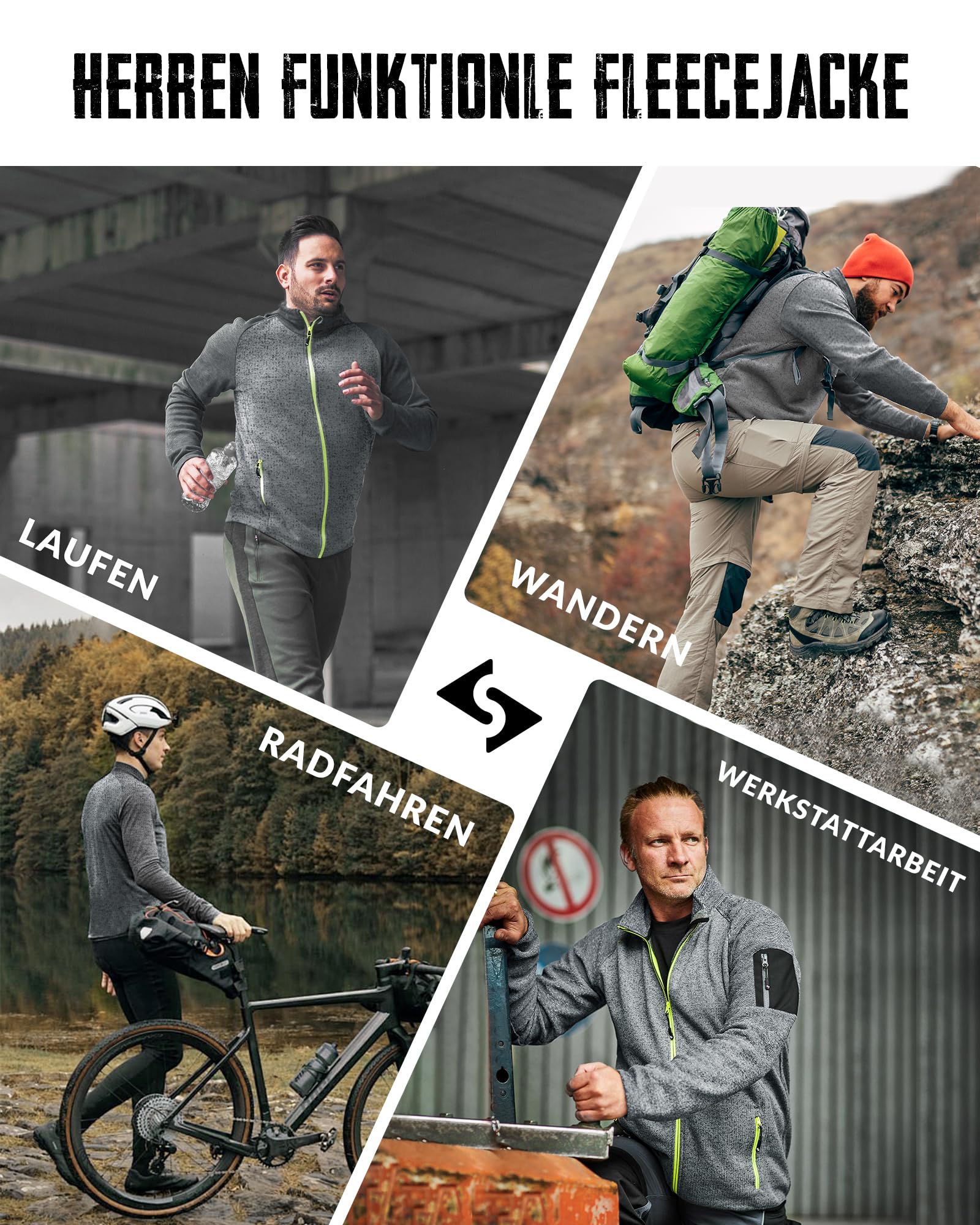 Scheibler Herren Leichte Fleecejacke Stehkragen Arbeitsjacke Männer Warm Übergangsjacke Sportjacke Outdoor Sweatjacke für Wandern Laufen Freizeit