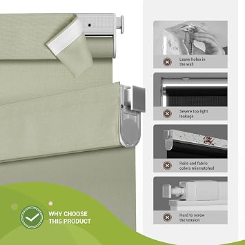 No Drill No Tools Blackout Roller Shades for Windows, Cordless Blinds with Linen Fabric-Matched, Custom Roller Blinds for Home Office Door, Beige, 36 W x 36 H