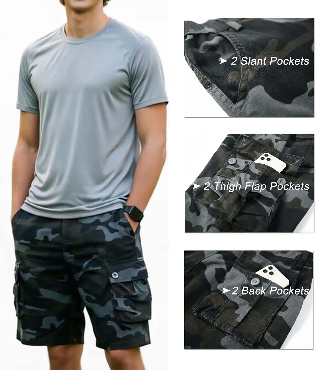 VtuAOL Men's Cargo Shorts with Multi Pockets Casual Cotton Fishing Hiking Work Shorts