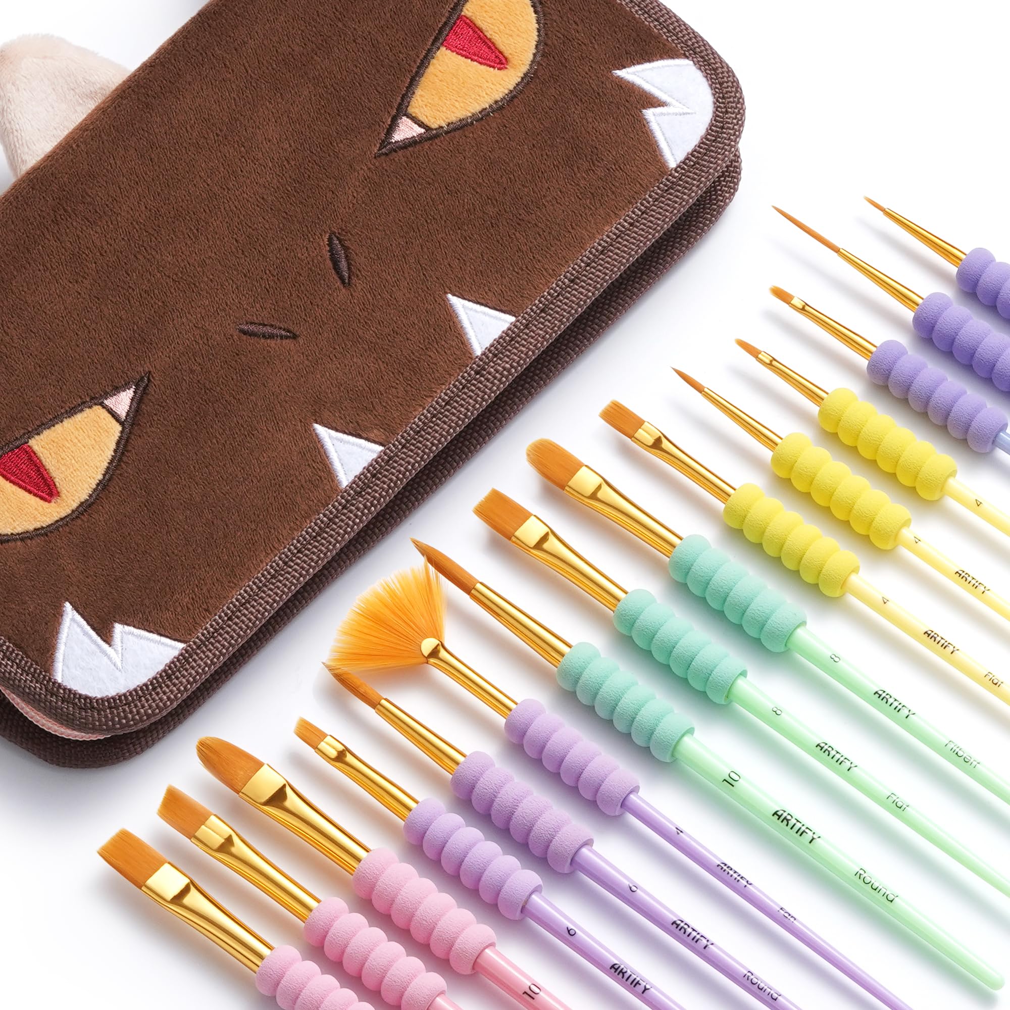 Artify 15 Pinceaux Peinture Enfant avec Manche De Donut Anti Roule | Pinceaux Peinture Acrylique pour Enfant Maternel | Elève du Primaire, Matériel Dessin Idéal pour Enfants à L'école