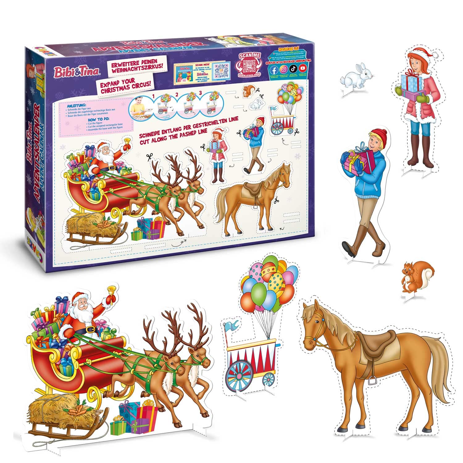 CRAZE Calendario dell'Avvento Giocattolo Bibi & Tina, Calendario dell'Avvento per Bambini con 24 Fantastici Giocattoli per Cavalli, Set Completo da Gioco