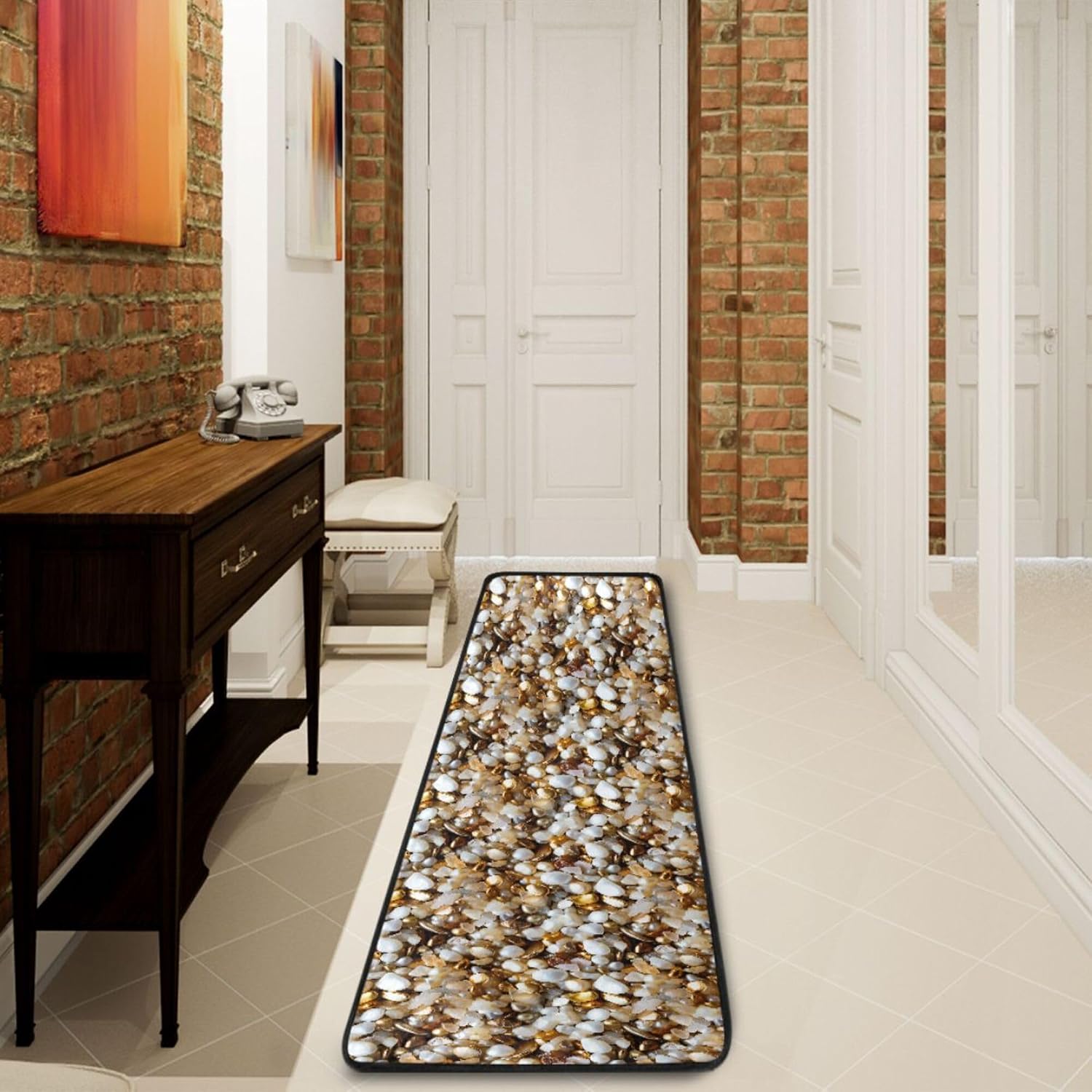 Runner Rug Non Skid Area Rugs, Pebbles Indoor Outdoor Kitchen Mats Carpet for Living Room Bedroom Home Decor 61 x 183cm