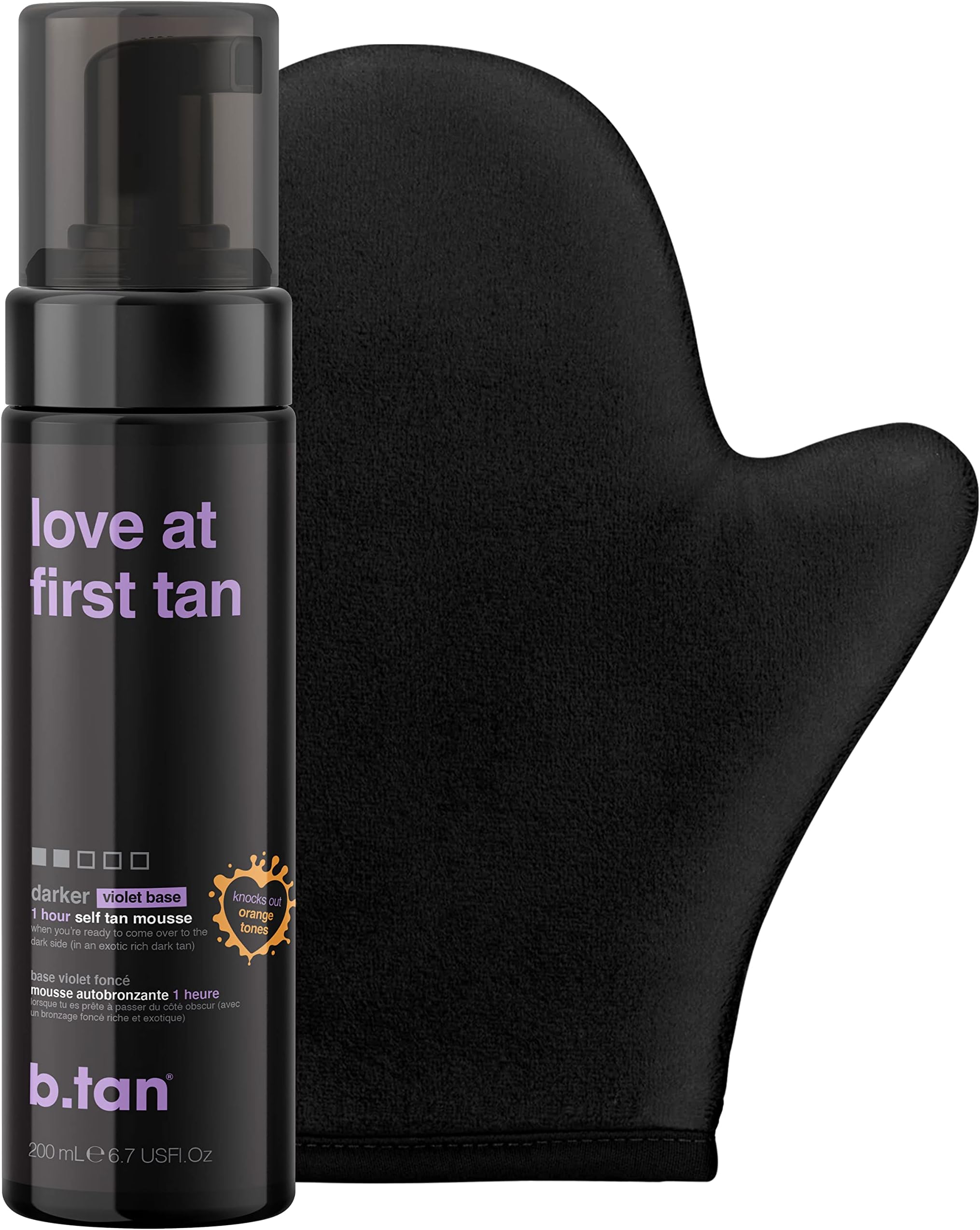 Love at First Tan Kit - Self Tanning Mousse with Applicator Mitt - Value Pack for Violet Base Dark