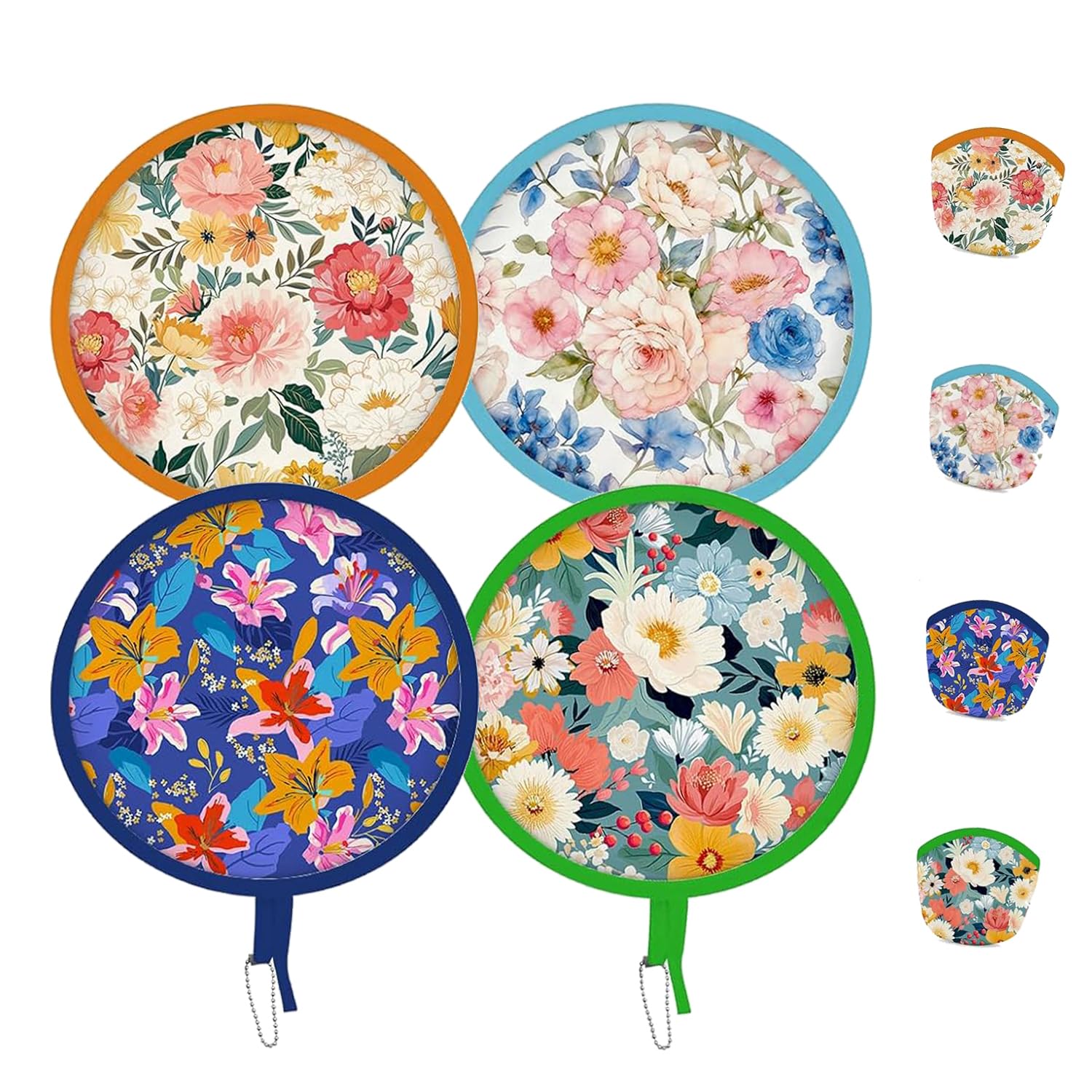 LTCT Round Foldable Fan Hand Fans Japanese Style Summer Handheld Folding Fan Portable Cooling Fans for Festival Wedding Decor, Bridal Party Favors, Daily Use, Outdoor Events 4 Pack with Storage Bags