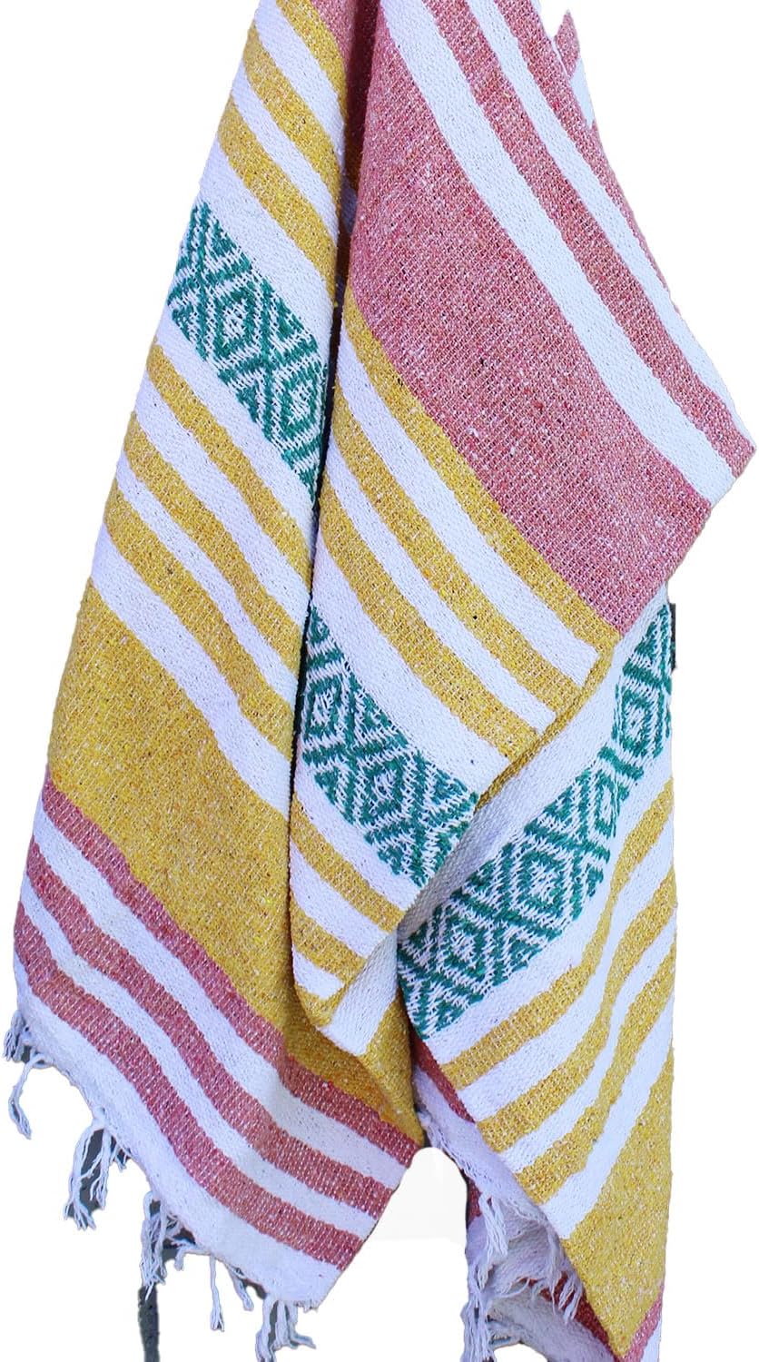 Blue Mexican Falsa Blanket | Beach Yoga Blanket | Perfect for Camping, Beach, Picnic (Sunshine)