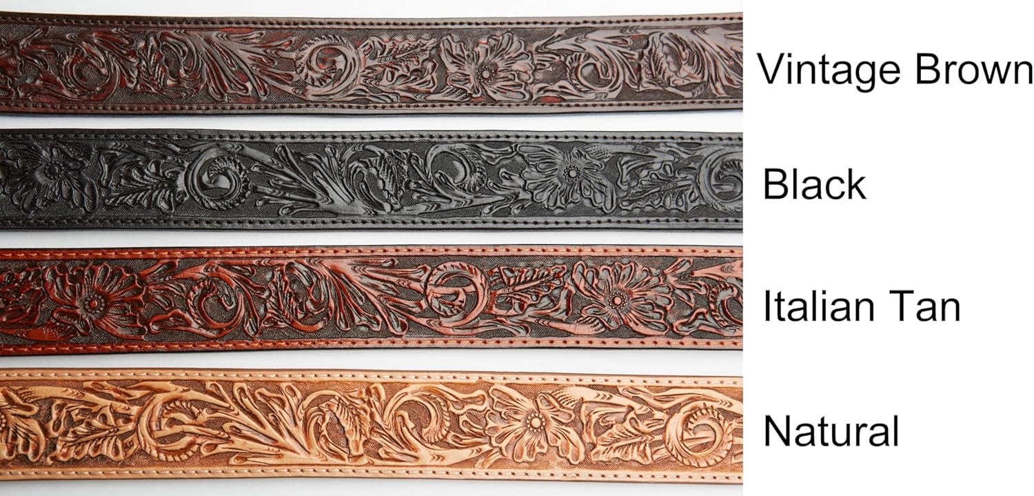Tito's Custom Buckles Midland Hand-tooled, Saddle leather, Lined, Full-grain Belt Western Oak Leaves