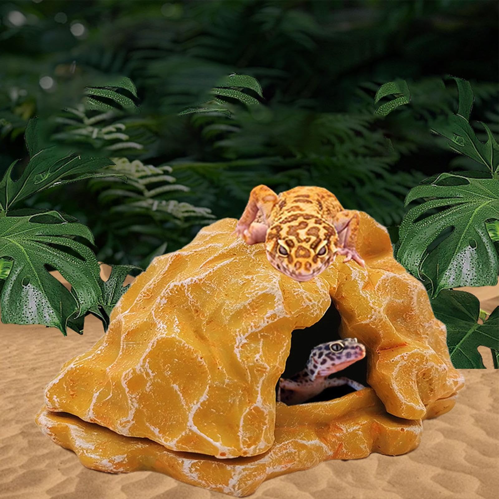 Refugio para Reptiles, Refugio para Reptiles Terrario Cueva para Serpientes, Zona para Tomar el Sol, Decoración para Acuarios y Accesorios para Terrarios Pequeños de Pitón Bola y