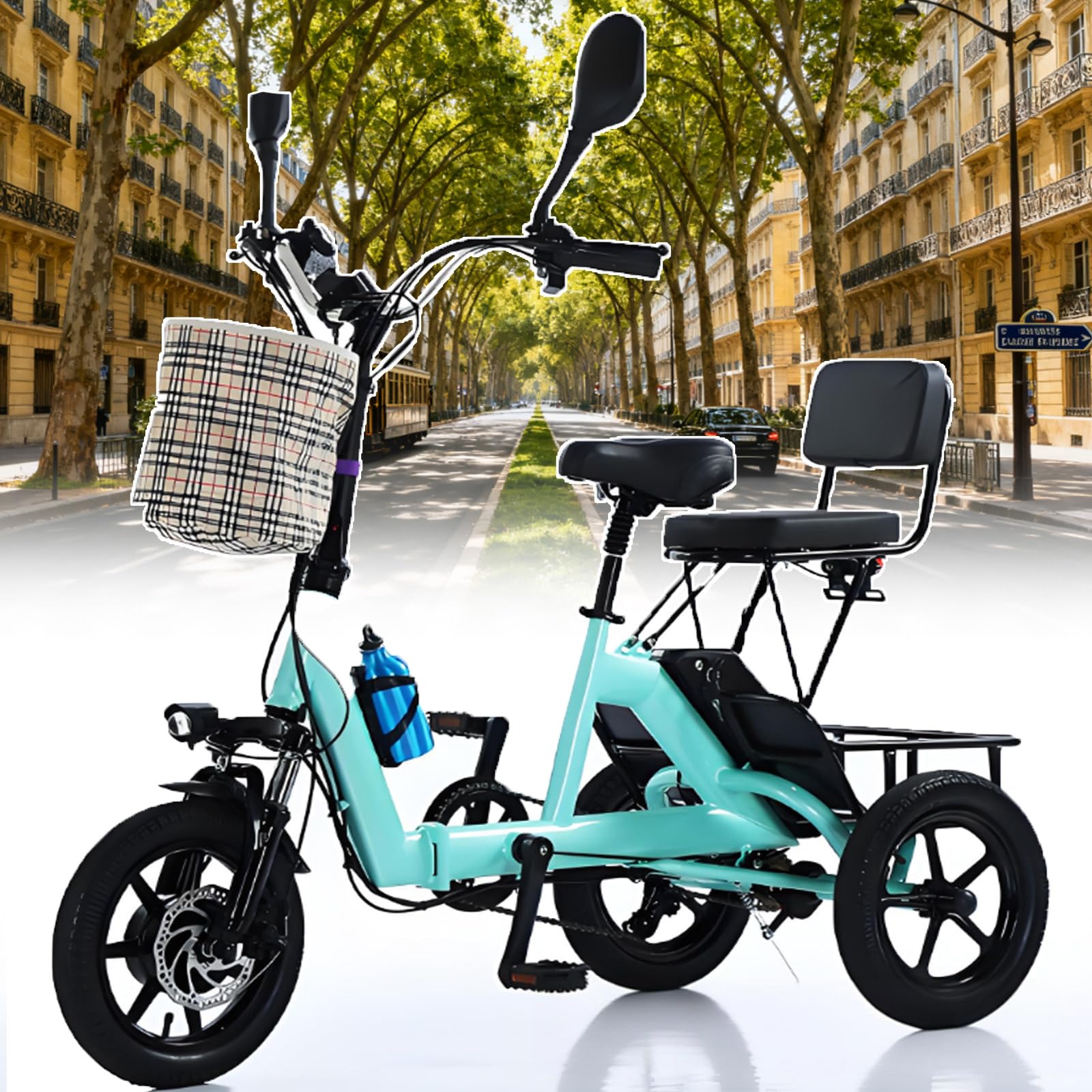 Tricycle Électrique Pliable Tout-Terrain – 45 Km Autonomie, 180 Kg, 3 Modes – Jaune – 2025
