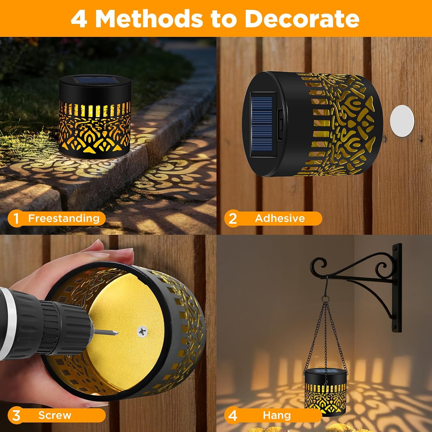 2 Pack Decorative Solar Mandala Lights, Solar Fence Lights Outdoor, Hanging LED Solar Deck Step Wall Lights Waterproof for Yard, Garden, Patio, Backyard Decor, Gifts for Mom Women, Warm White