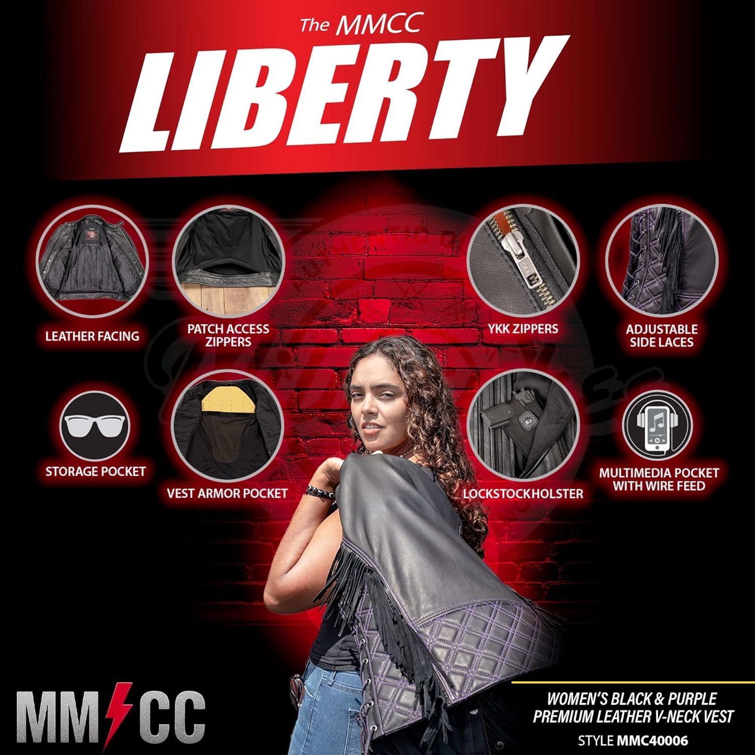 MILWAUKEE MOTORCYCLE CLOTHING CO. Women's Premium Leather Biker Riders Vest - Medium