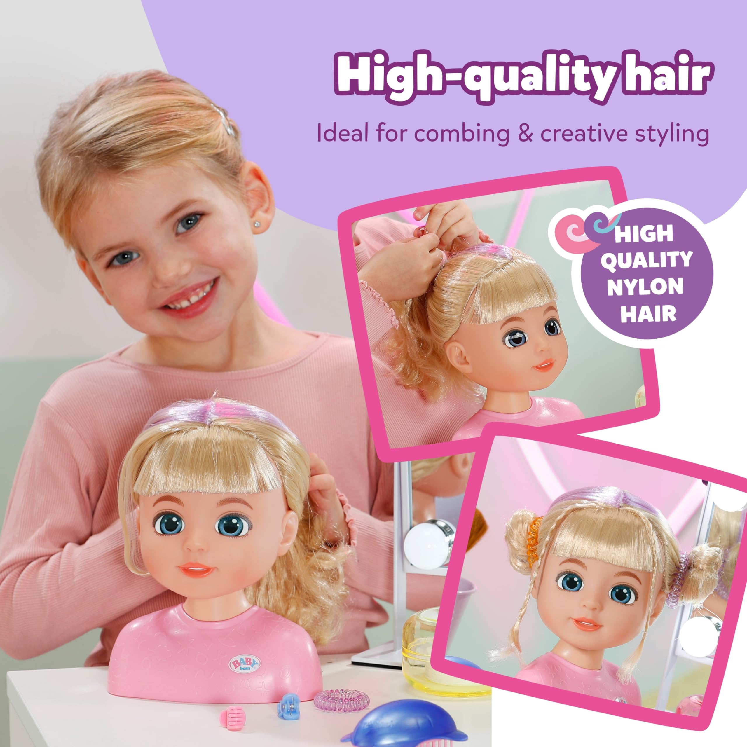 BABY born Styling Head Carla Nylon Hair - Includes Hair Clips, Ribbons & Brush - Suitable for Children Aged 3+ - Image 3