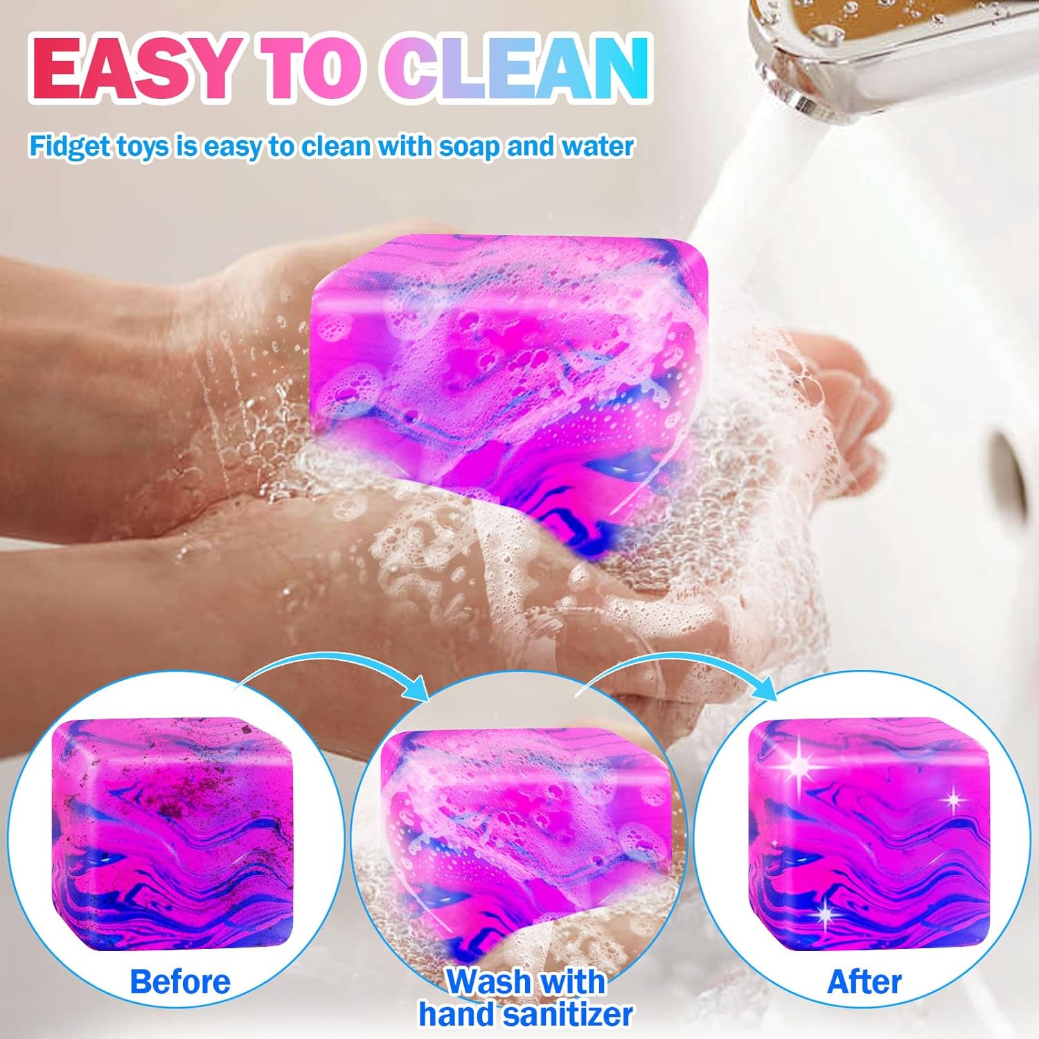 4 Pcs Color Texture Fidget Cube Squishy Toys , Squeeze Stress Balls for Kids, Adults ,Squishies Anxiety Relief Maltose Ball, Ice Squishys Sugar Sensory Toy for ADHD , Novel Design Fidgets Cubes