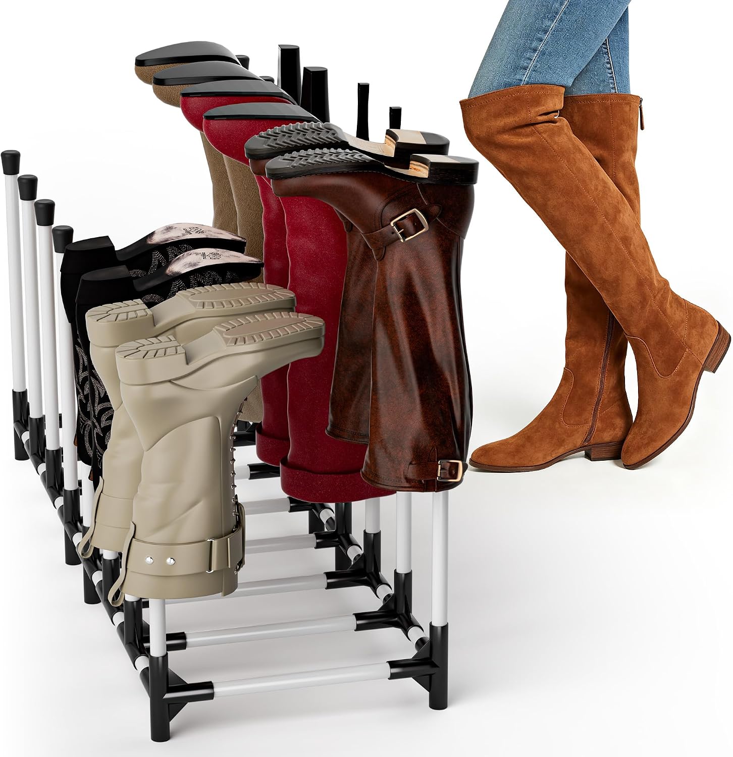 8 Pair Tall Boot Storage Rack for Closet & Entryway, Keeps Knee High and Cowboy Boots Upright Without Creasing, Stable Boot Organizer & Boot Holder for Tall Boots