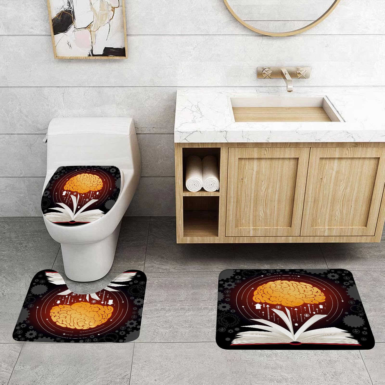 Set di 3 tappetini da Bagno, Lavabili in Lavatrice e Antiscivolo, tappetini in Morbida Fibra Superfine, Il Concetto di Produzione di Conoscenza