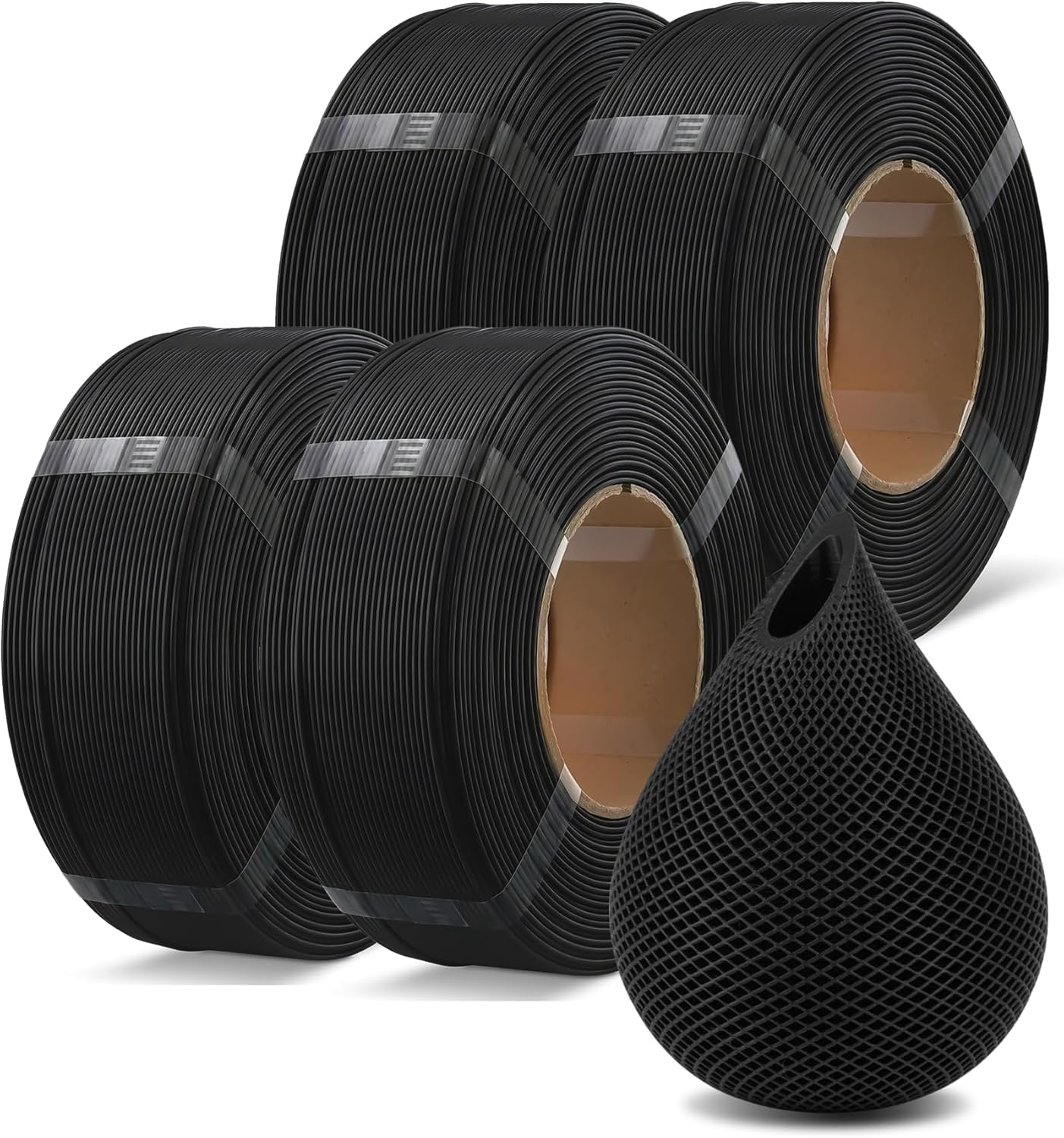 OVERTURE 4KG Bundle PLA Filament Refill 1.75mm 3D Printer Filament, 4 Pack 1kg (2.2lb) Refilament for Bambu Lab Reusable Spool, Accuracy +/- 0.02 mm, Fit Most FDM 3D Printers (Black*4)