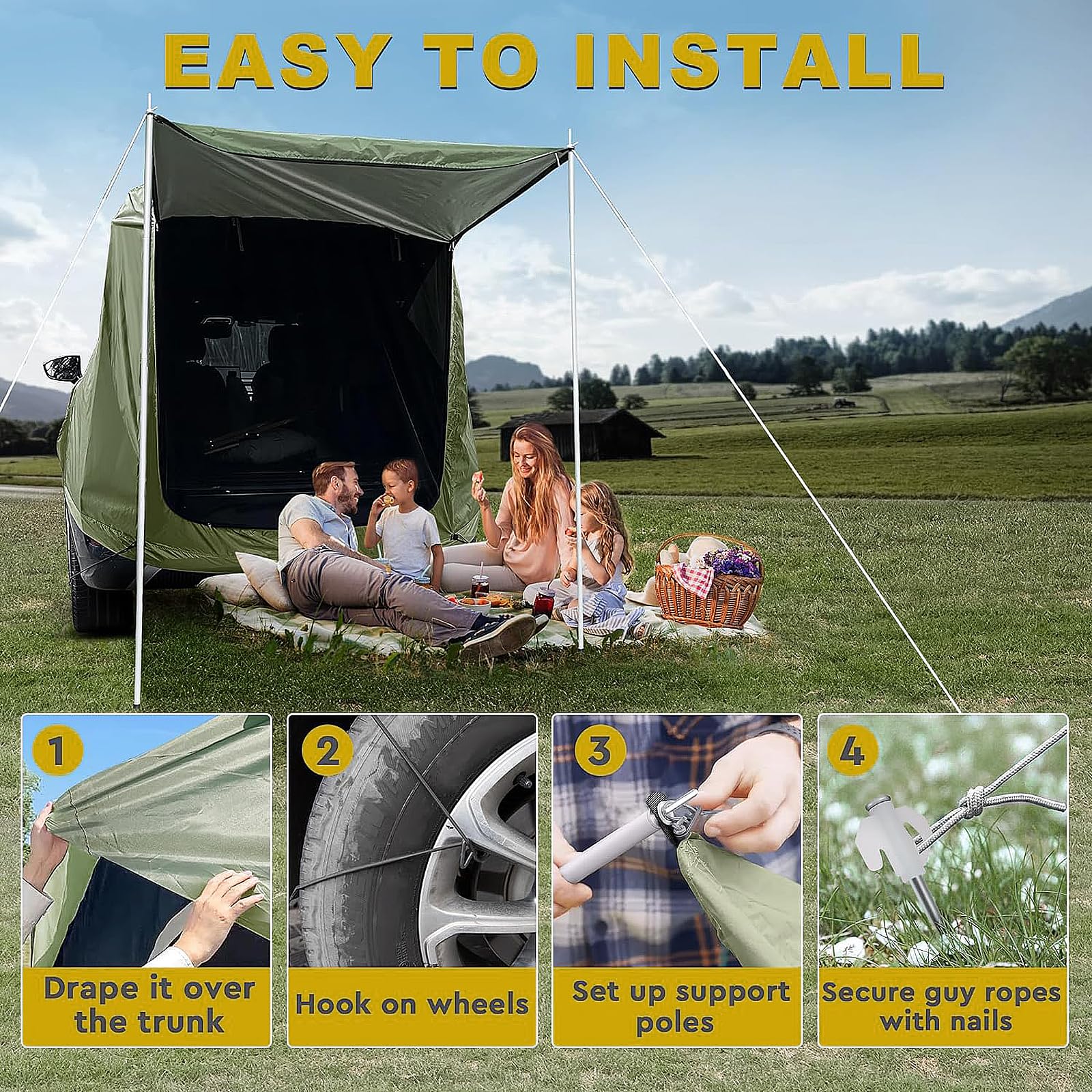 Tienda de campaña Trasera para Coche con mosquitera, Toldo Impermeable para Camping, para SUV, toldo para Camping y Aventuras al Aire