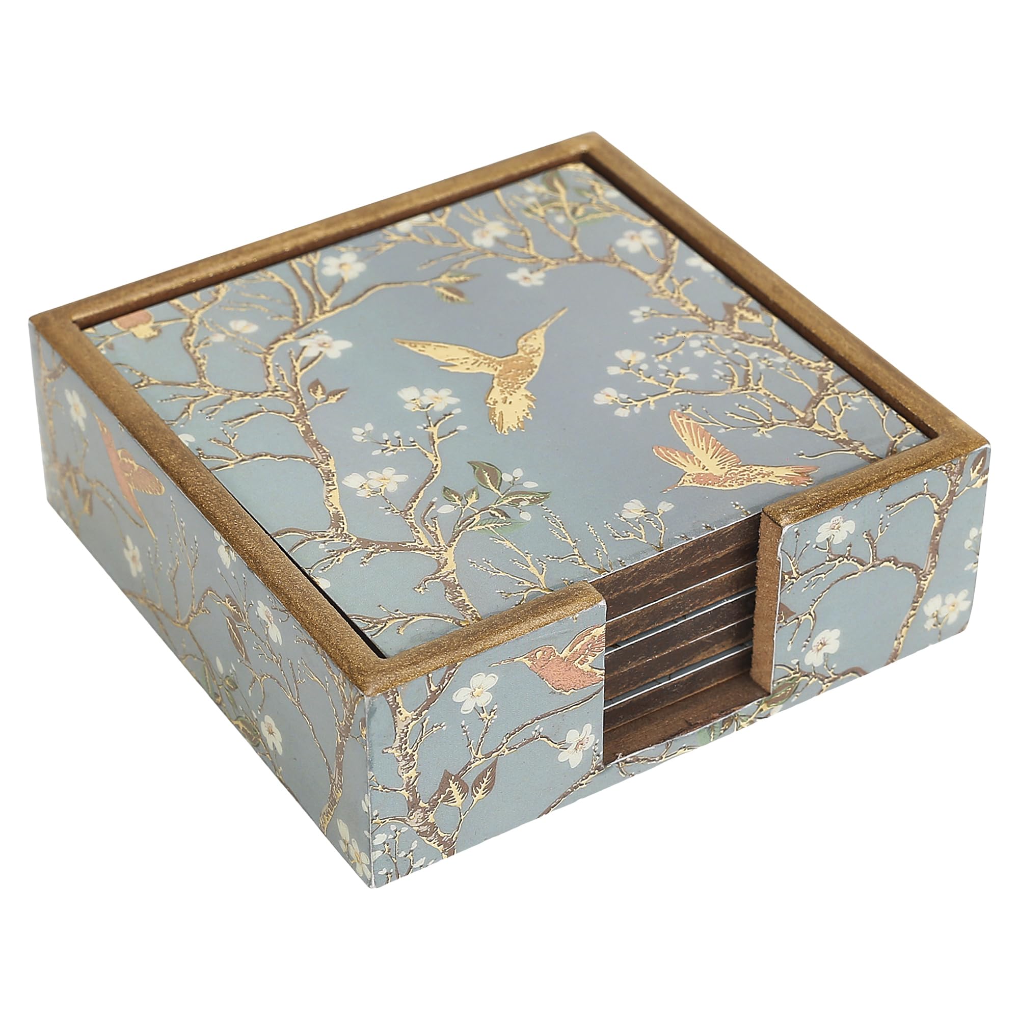 Drink Coaster Set of 6 - Printed MDF Coasters for Table with Special Enamel Coating and 3D Gold Foil Work for Home and Dining Room Décor (Model 6)