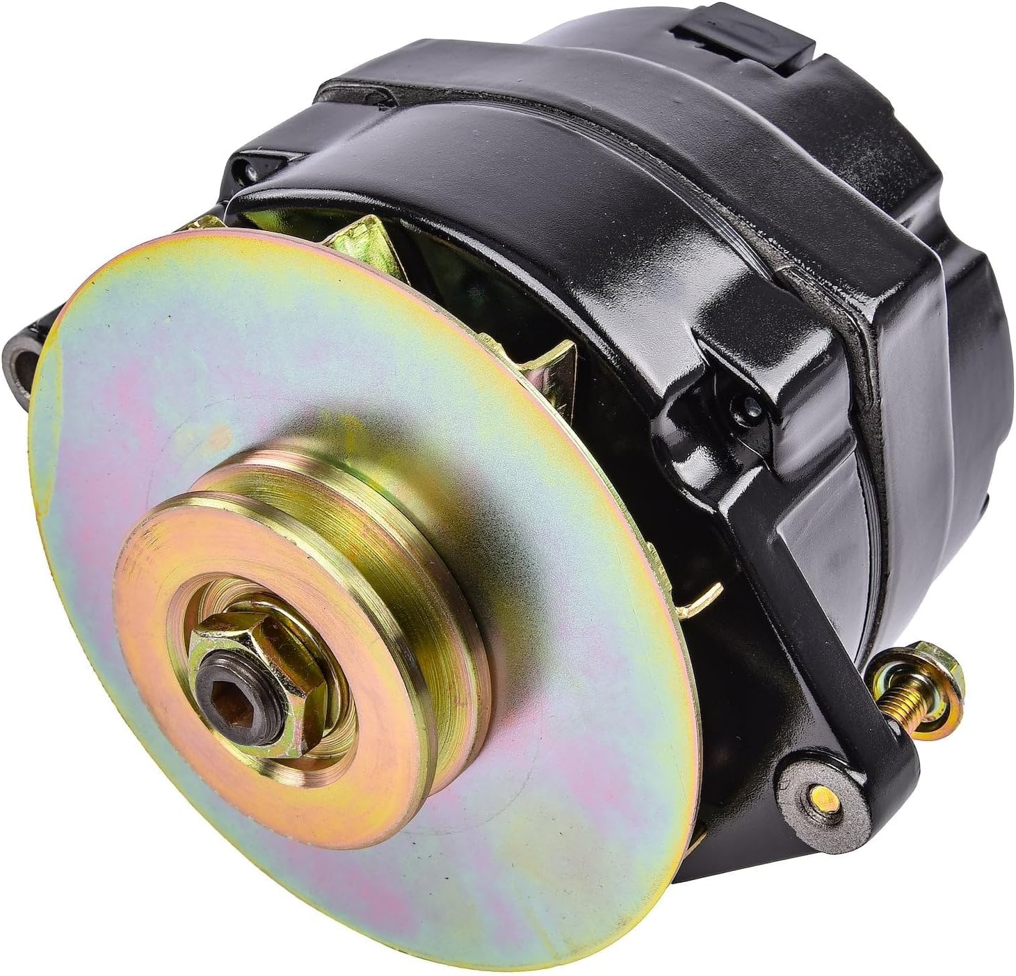 JEGS 1-Wire GM Alternator | 100 Amps Output | Made In USA | Black Finish | Includes Single Groove V-Belt Pulley, Baffle, And Turbo Fan | Internal Regulator | 12 Volt | GM 10si