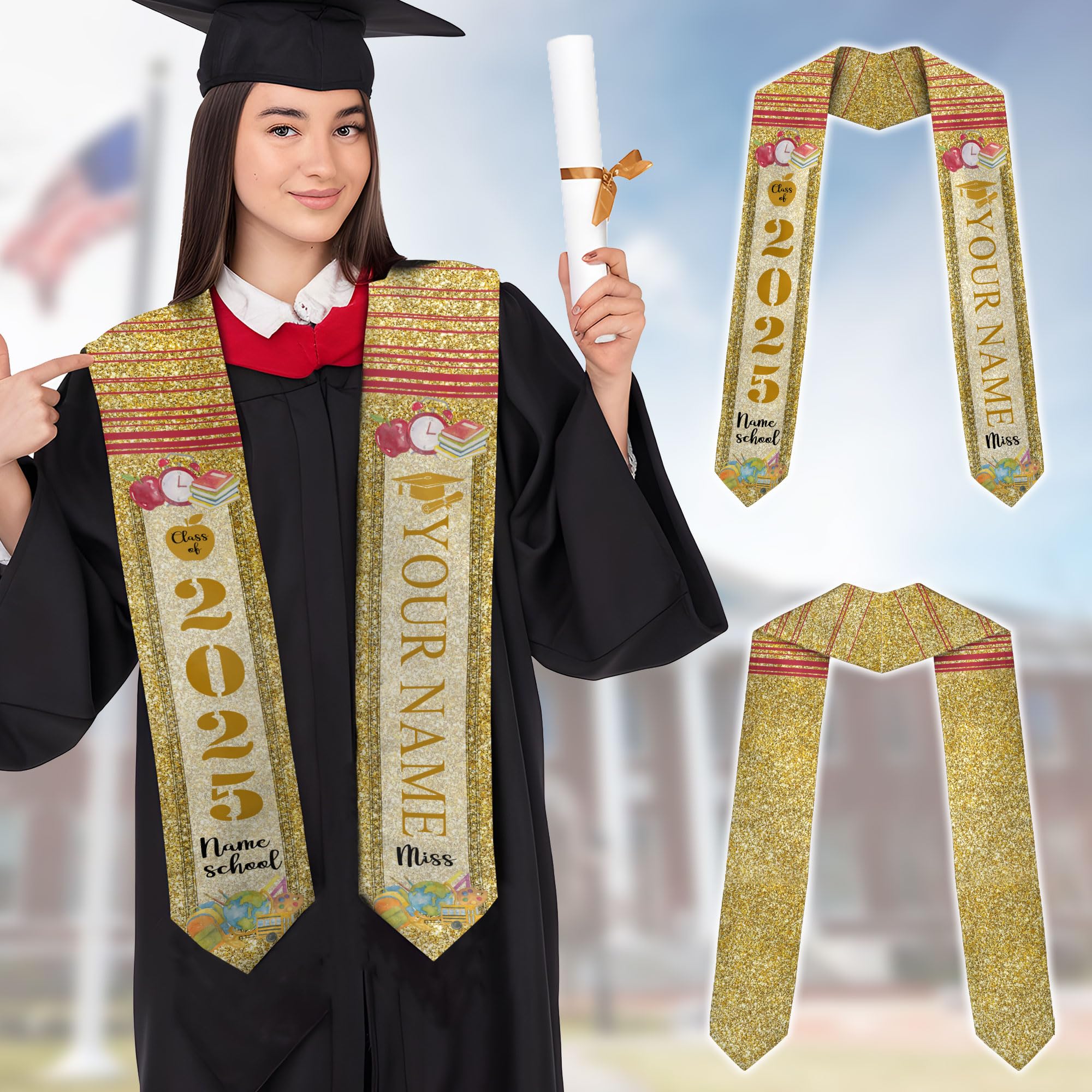 MonkeyVan Custom Class Of 2025 Teacher Graduation Stole, Teacher Graduation Sash, Teacher Pencil Grade Honor Stole Grad 2025 Tc 4