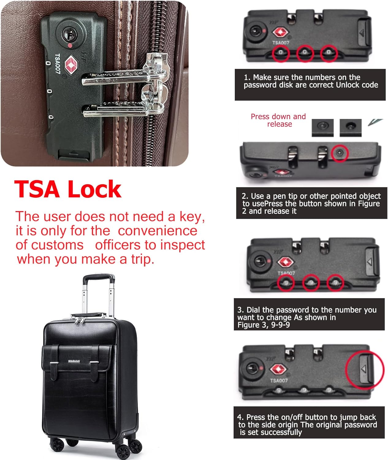 feilario Business Spinner Wheels Luggage PVC Leather Waterproof Carry-On Suitcase Aluminum Alloy Handle Soft Shell Luggage with TSA Lock (Black, 20in)