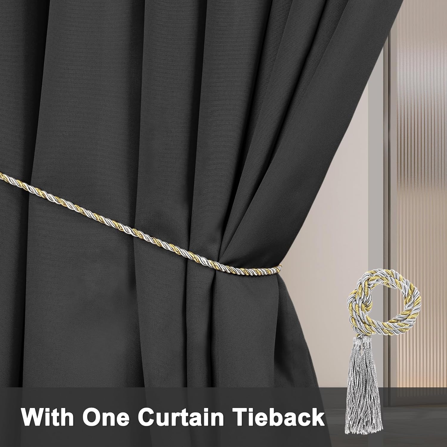 M METERXITY Outdoor Curtains for Patio Waterproof, 150W x 84L Inch Heavy Gazebo Curtains for Outdoor Patio, Porch, Sunlight, Outdoor Blackout Curtains [Charcoal, Grommet Top]