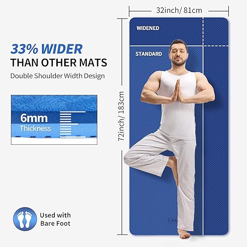 Vista 2 de CAMBIVO Tapete de yoga extra ancho para mujeres y hombres (72"/84" x 32" x 1/4") Tapete de entrenamiento TPE antideslizante grande para yoga, Azul