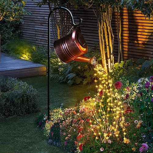 Cadena de luces LED para regadera de estrellas, decoración de lámpara de jardín, impermeable, adorno de luces de hadas solares alambre de cobre, día