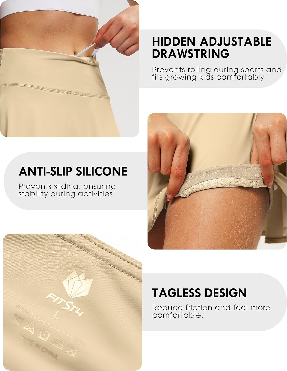 FitsT4 Sports Girls Skorts Tennis Skirts Cool Fabric Golf Skirts with Shorts,Pockets,UPF50+ & Adjustable Waist
