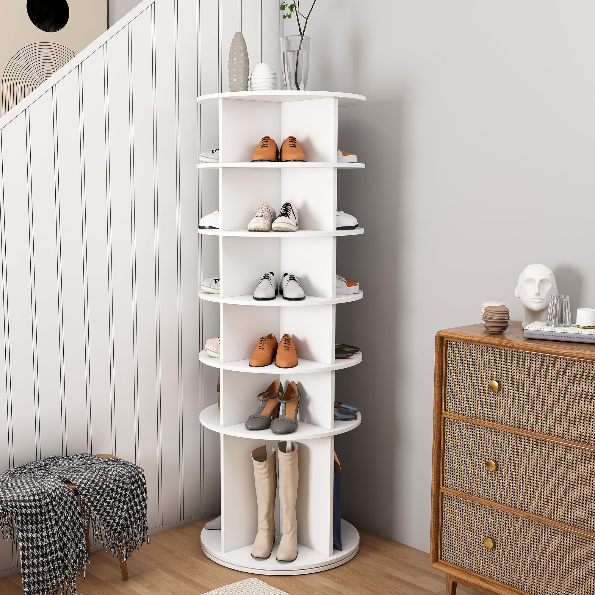 Drehbares Schuhregal mit 6 Ebenen, Lazy Susan, drehbares 360-Grad-Schuhregal, Aufbewahrung, rundes Karussell, vertikale Handtasch (161cm, 6)