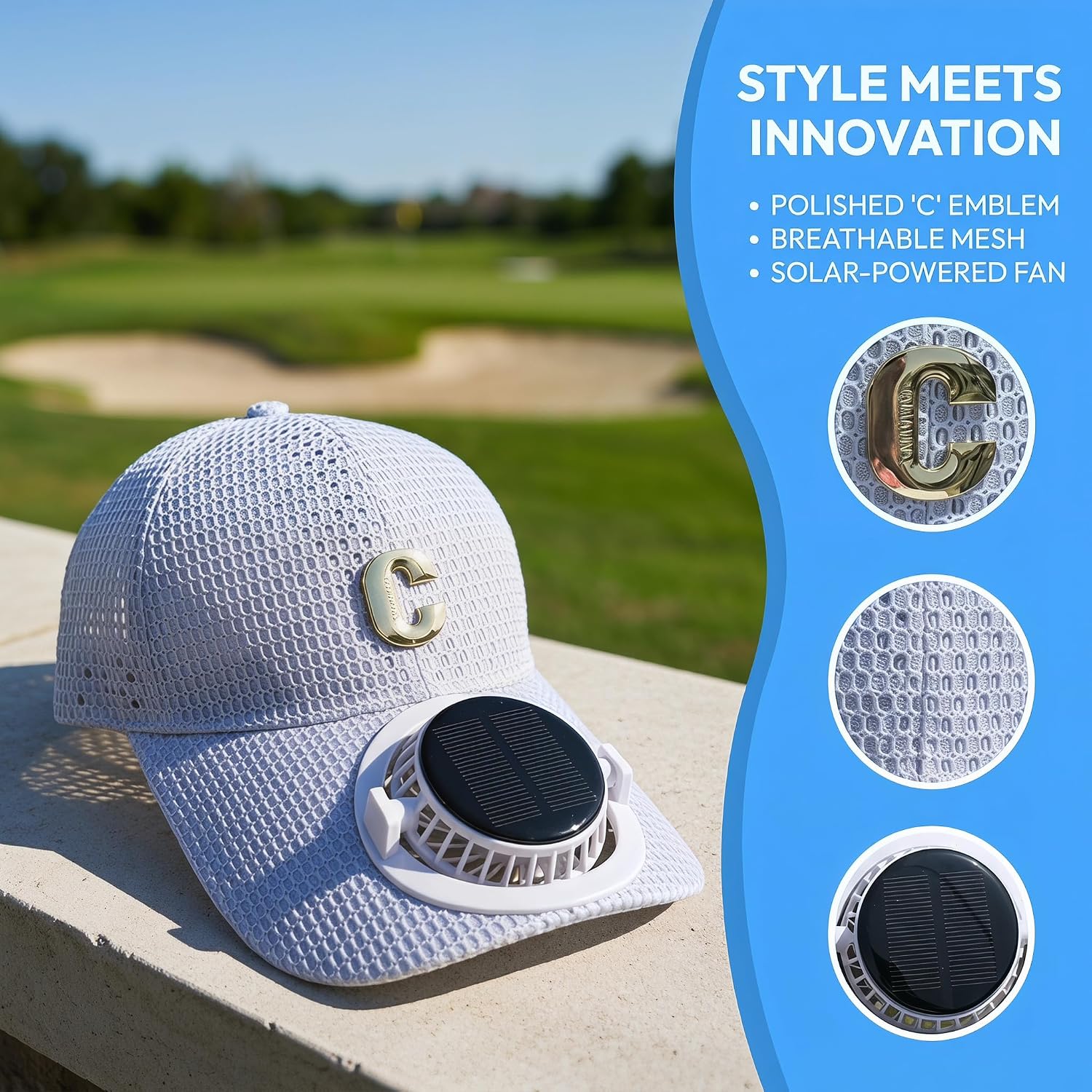 Solar Powered Cap with Fan, Smart Digital Display, USB Rechargeable Cooling Hat, 3 Speeds Adjustable