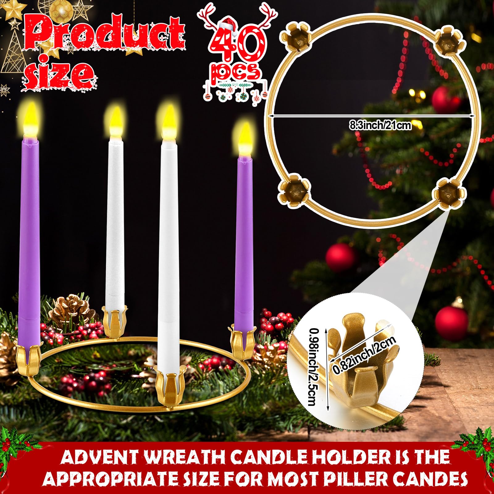 Kenburg Christmas Advent Wreath 5 Pillar Candle Holder, 12 Inch Ring Fire Retardant Centerpiece Decoration For Nativity Rustic Indoor Home Church