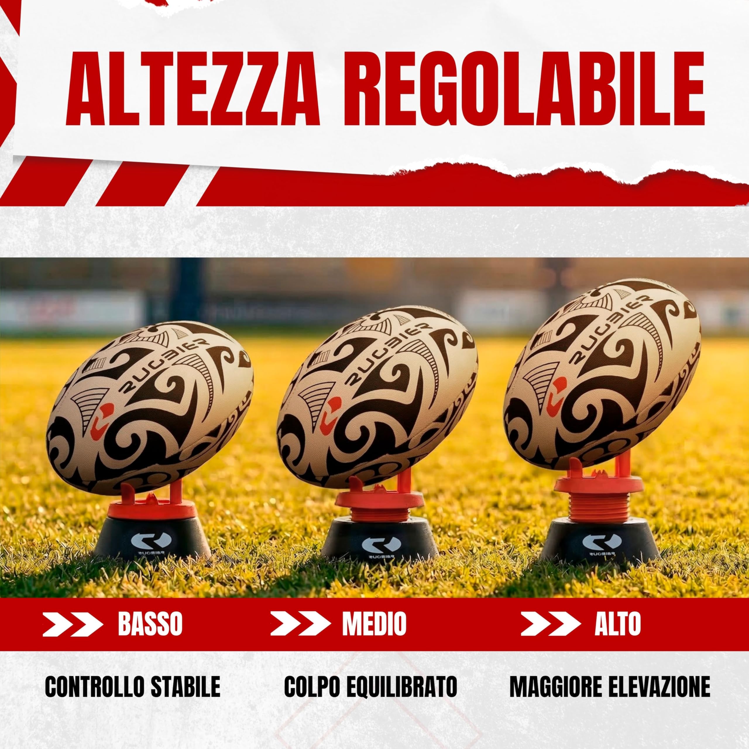 Tee da Rugby Regolabile Professionale Rosso/Nero – Supporto Calci Altezza Regolabile per Allenamento e Partita