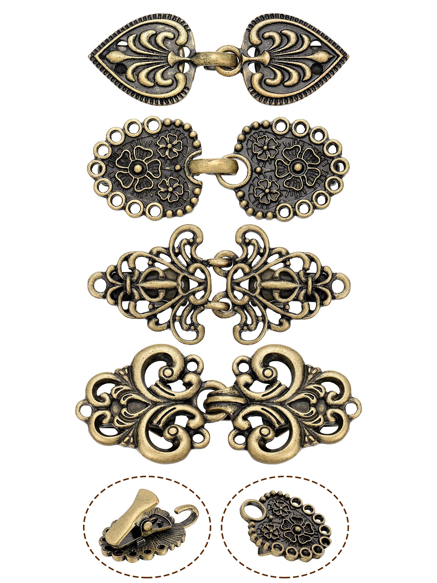 WILLBOND4 Pieces Vintage Sweater Swirl Clip Cape Cloak Retro Cardigan Shawl Collar Clasp Dress Shirt Brooch Clip