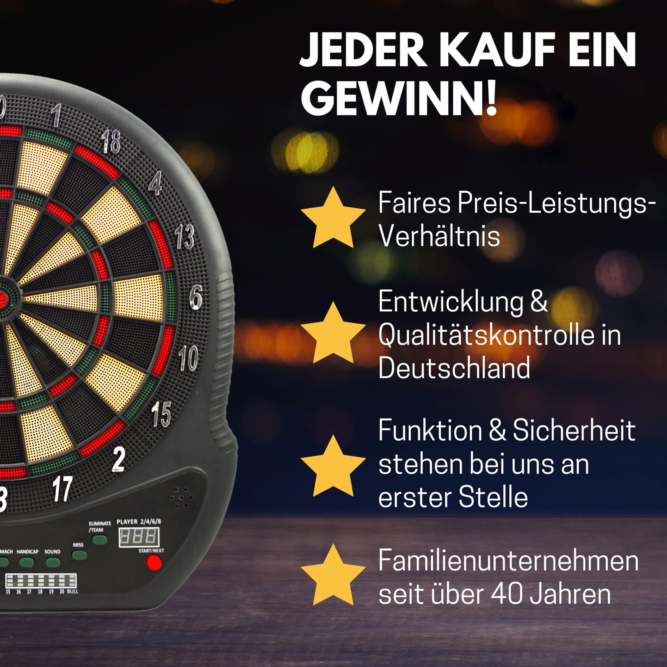 Best Sporting Blackpool elektroniczna tarcza do darta, elektroniczna tarcza do darta ze wskaźnikami LED, 12 rzutek do darta i zapasowymi końcówkami, wysokiej jakości automat do darta dla 8 graczy