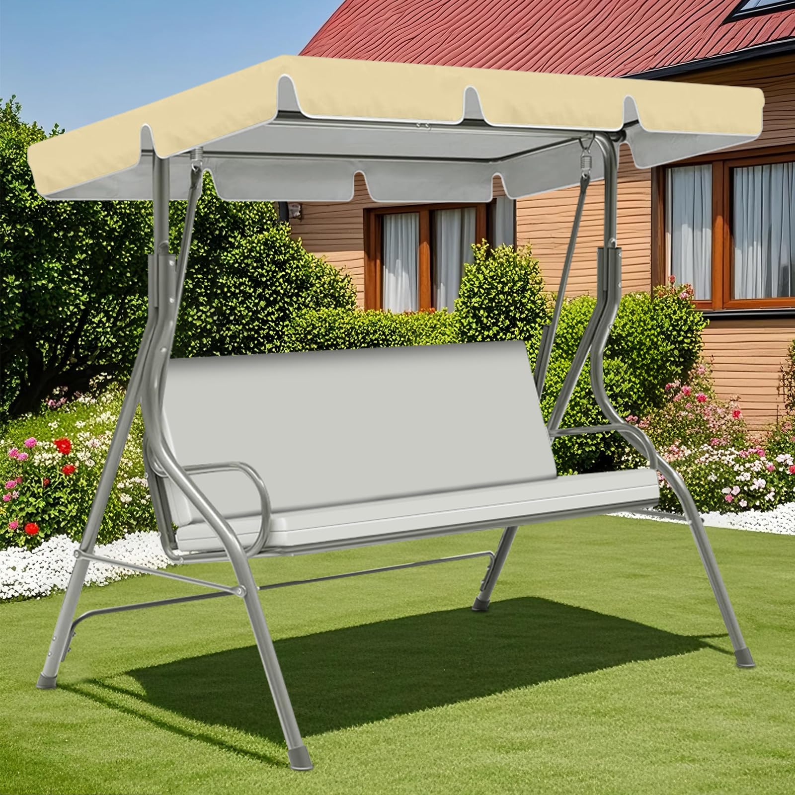 ZYBSLCSY Swing Chair Canopy Replacement and Garden Swing Seat Cover Fit for 2 3 Seater, Waterproof Hammock Canopy Top Cover Windproof Anti-Uv Heavy Duty Rip Proof (Beige,C) โ image 1