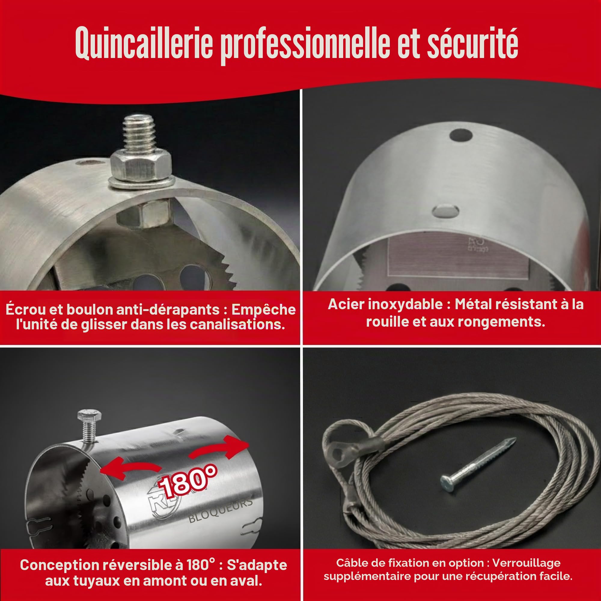 Prévention des rats et des souris pour les canalisations, Clapet anti-retour en acier inoxydable, Bloc-rats pour égouts, convient aux canalisations (95-110 mm, 4 pouces)