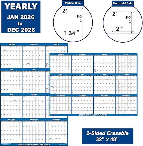Miniatura 4 de SwiftGlimpse - Calendario de pared 2026 borrable grande XL de borrado en húmedo y seco, 32 x 48 pulgadas, planificador anual anual de pared de 12