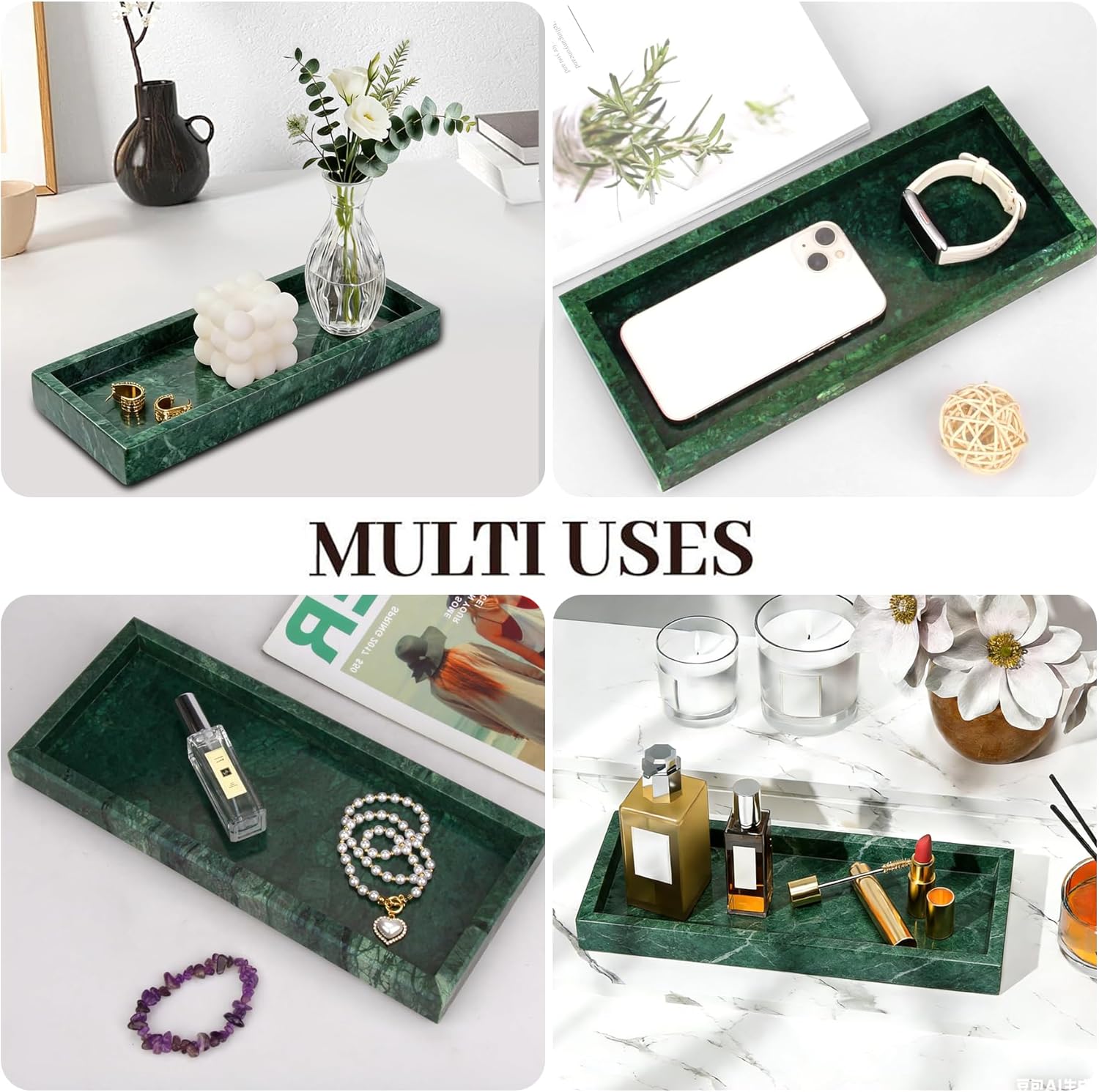 Natural Marble Tray, Stone Tray for Bedroom/Bathroom/Kitchen/Vanity Countertop, Jewelry Tray for Rings Earrings Necklace Bracelet Watch, Room Decor Aesthetic
