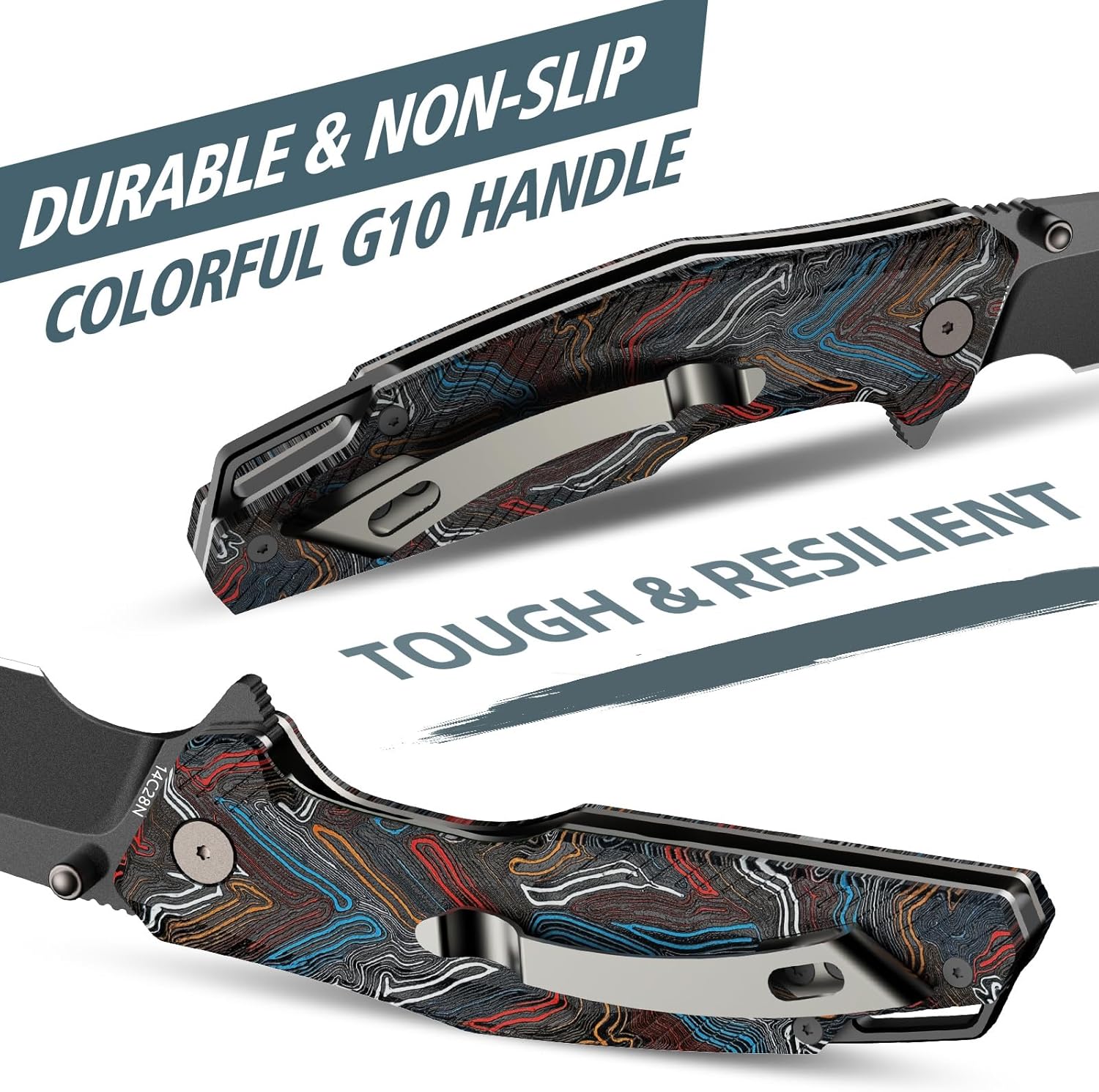 FINTISO Pocket Knife, 3.26" Premium 14C28N Titanium Blade Colorful G10 Handle with Fire Starter Function, Folding Knife with Pocket Clip for Men Women, EDC Knife for Outdoor Camping, Hunting, Hiking, Survival, Falcon Series