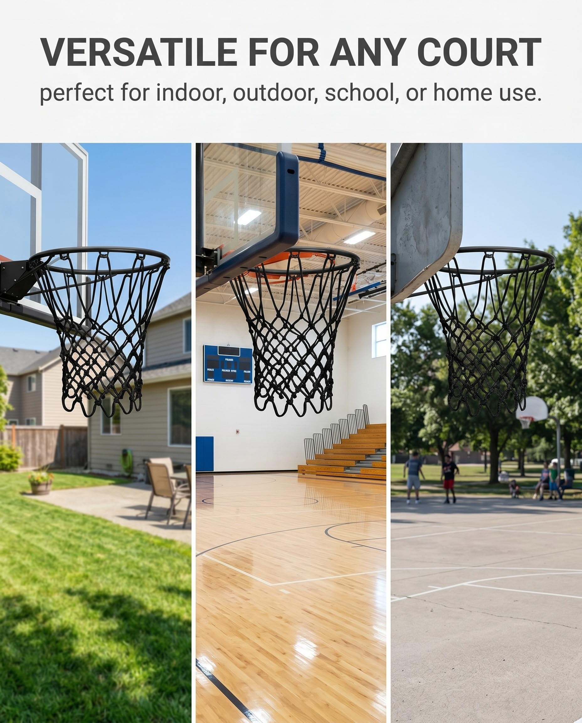 1 pièce Filet de Basket-Ball de Rechange très résistant, filet panier basket extérieur, qualité Professionnelle sur Terrain, s'adapte à la Jante Standard extérieure et intérieure (Noir)