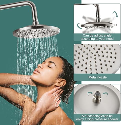 Miniatura 4 de Sistema de ducha de tubo expuesto, níquel cepillado de 8 pulgadas, cabezal de ducha de lluvia de 8 pulgadas, juego combinado de latón de una sola