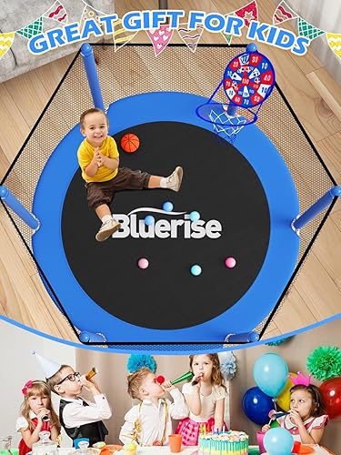 Miniatura 7 de Bluerise - Cama elástica de 55 pulgadas6 pies, para niños, juego interior y exterior, con canasta de baloncesto para cama elástica, malla de