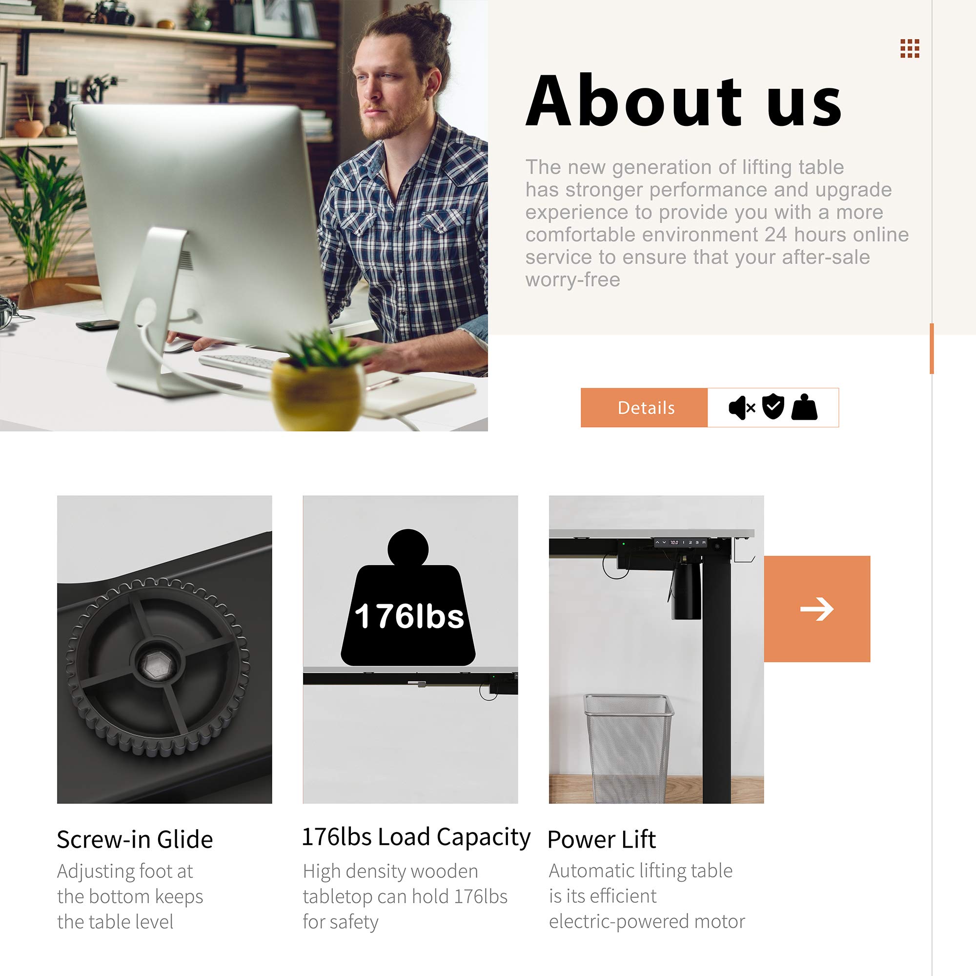 Buy JY QAQA Ergonomic Height Adjustable Computer Desk 55x24 Inches PC