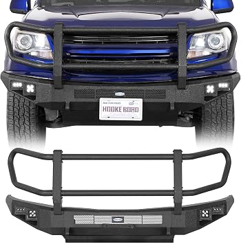 Hooke Road Colorado Full Width Front Bumper Brush Grille Guard for 2015-2020 Chevy Chevrolet Colorado Exclude ZR2, Offroad Heavy Duty Steel Bumper with LED Lights, D-Ring Mounts